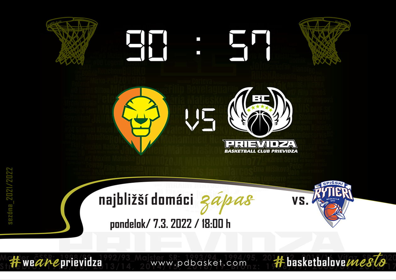 Patrioti Levice - BC Prievidza 90:57